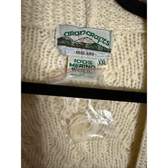 NWOT Aran Crafts 100%  Merino Wool Button Front Cardigan Sweater Cable Knit - Picture 2 of 5